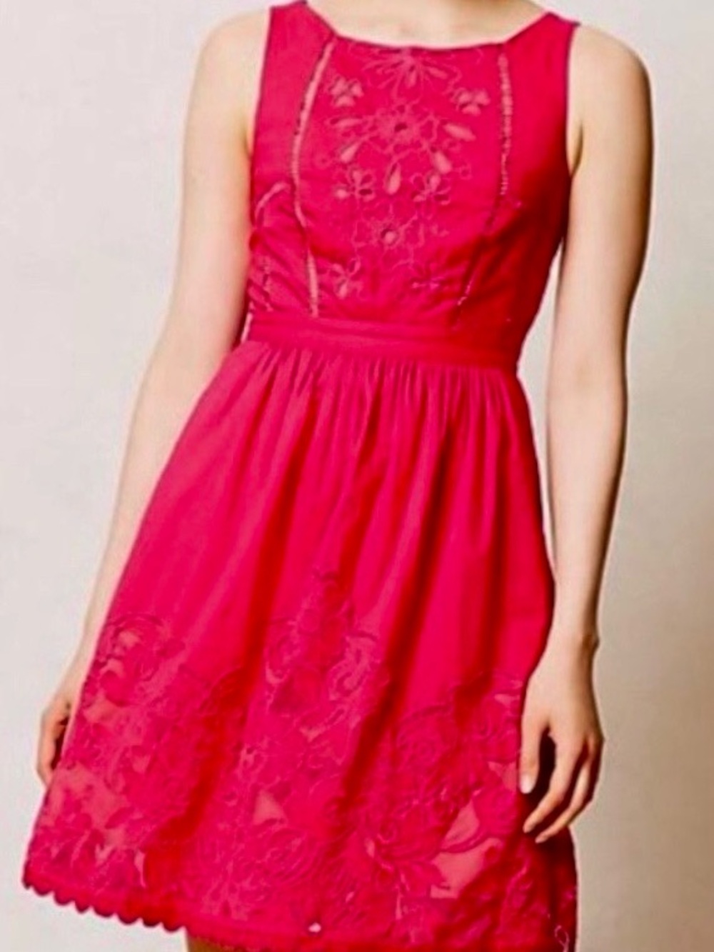 Moulinette Soeurs by Anthropologie Fuchsia Sleeveless Embroidered Midi Dress S.8
